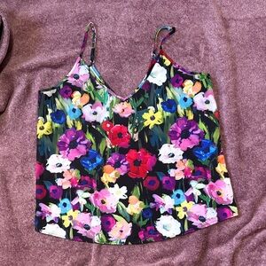 SHEIN Black Floral V-Neck Spaghetti Strap Camisole - Multicolor Floral